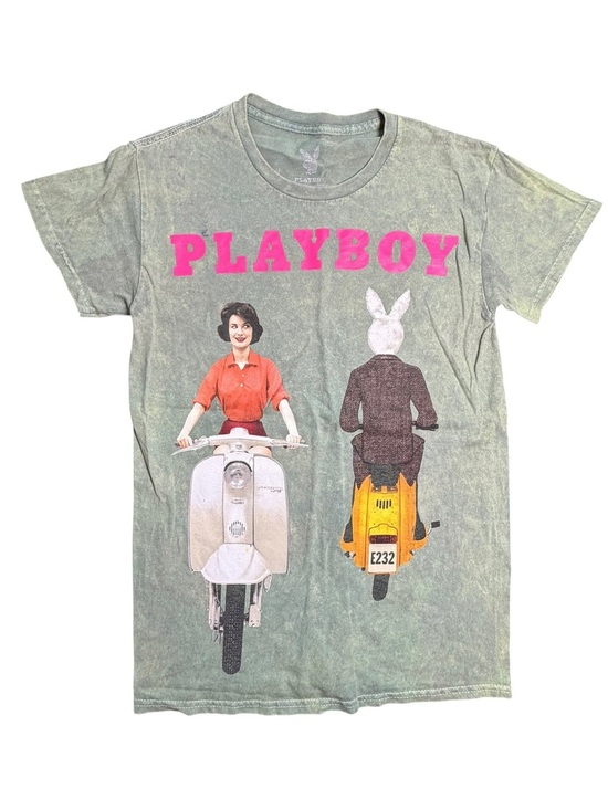 PLAYBOY Other - Playboy Vintage Style Graphic Tee Small Y2K Retro Scooter Acid Wash Grunge